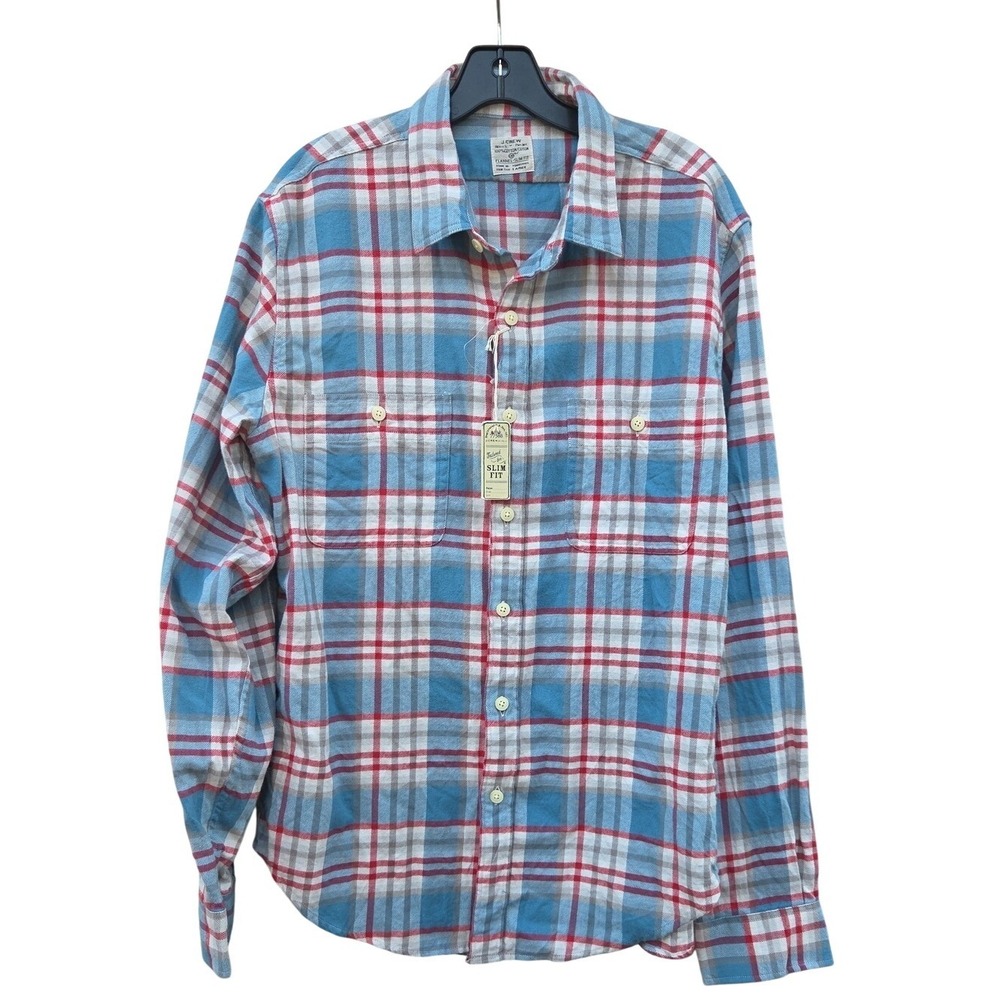 NWT J. Crew Plaid Cotton Vintage Slim Flannel Large Workwear Casual Blue Weekend